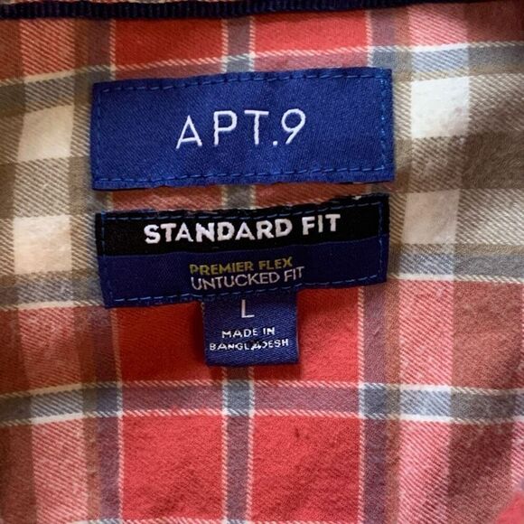 Apt 9 Men’s Size Large Casual Button Down Shirt Red Plaid Long Sleeve Collared - Picture 2 of 6